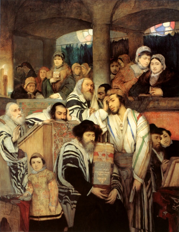 Juifs priant dans une synagogue à Yom Kippour