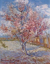 Kwitnące różowe drzewo brzoskwiniowe (wspomnienie Mauve’a)