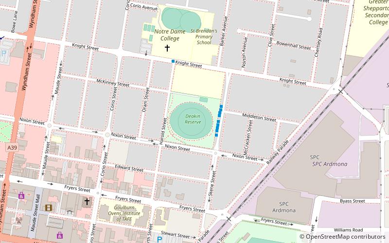 deakin reserve shepparton location map