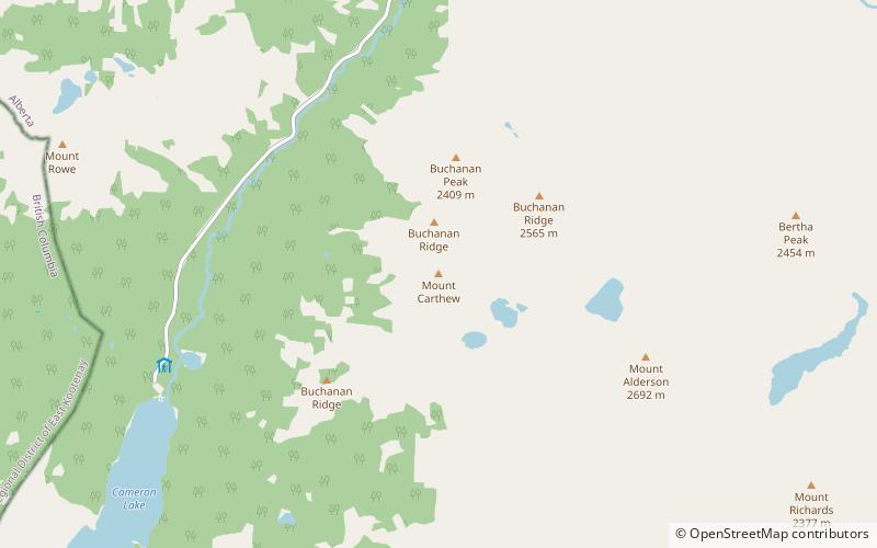 mount carthew park narodowy waterton lakes location map