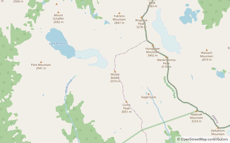 mount biddle park narodowy yoho location map