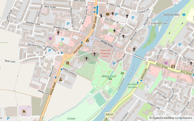 Evesham Abbey location map