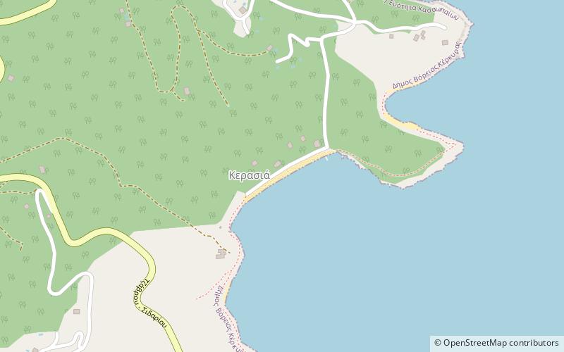 kerasia beach korfu location map