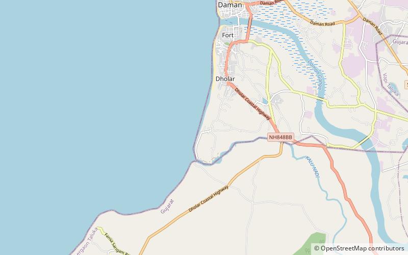 jampore beach daman location map
