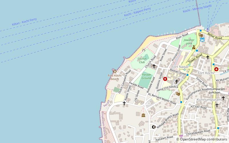 fort kochi beach koczin location map