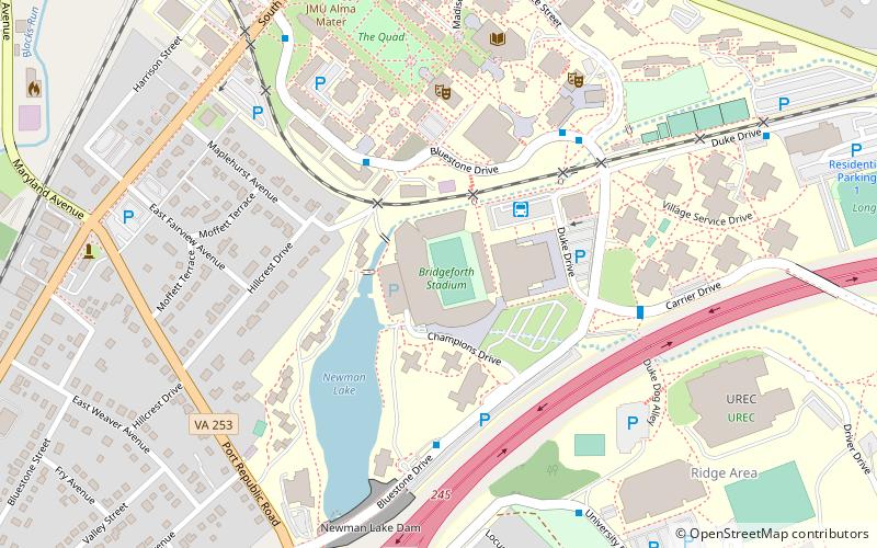 Bridgeforth Stadium and Zane Showker Field location map