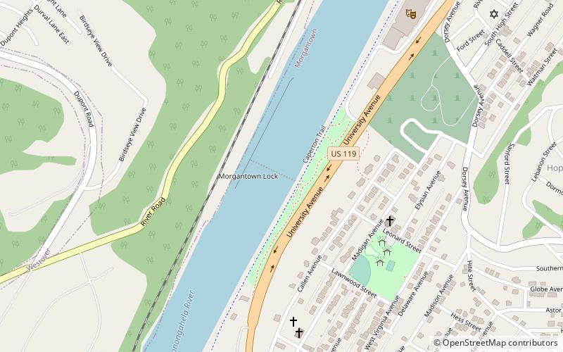 Morgantown Lock and Dam location map