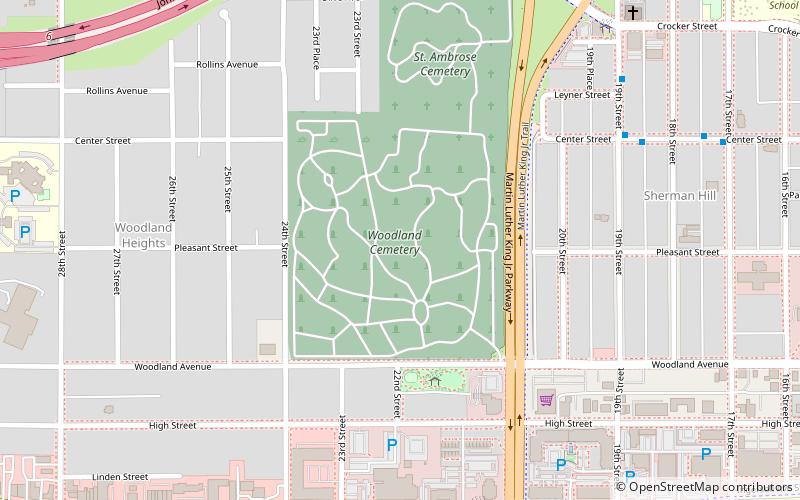 Woodland Cemetery location map